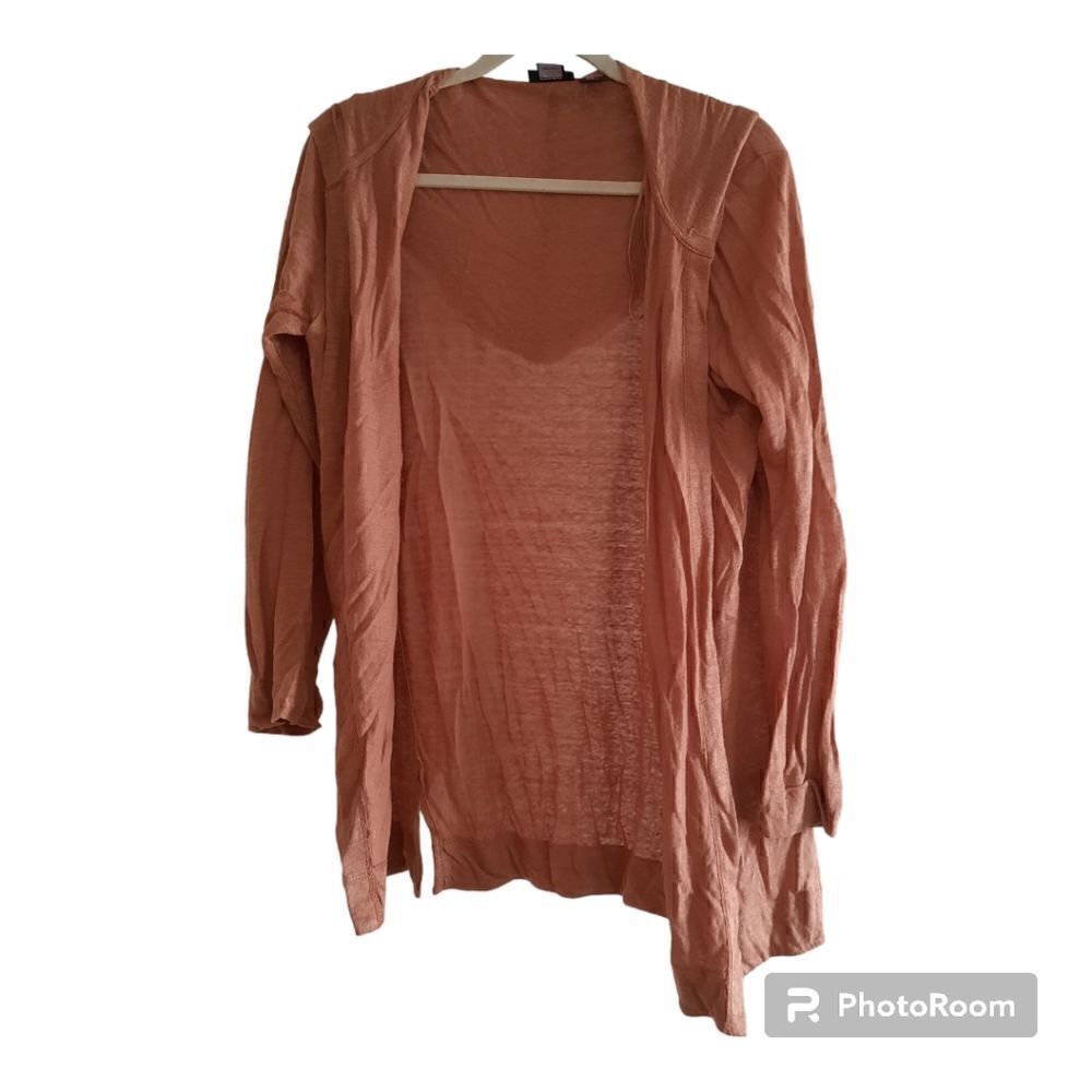 Tahari 100% Linen Hooded Cardigan Sweater